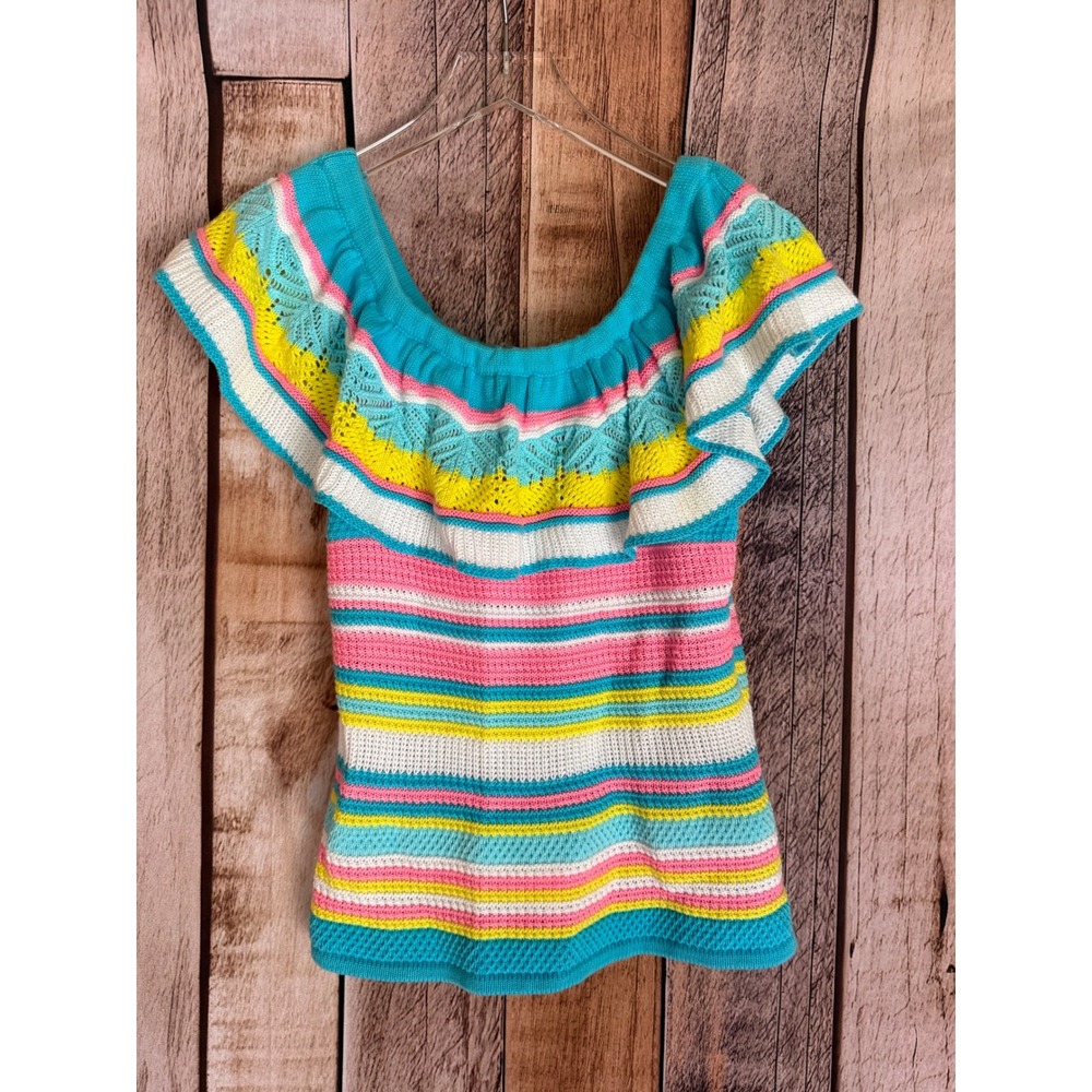 Lilly Pulitzer Canaria Sweater Off Shoulder Striped Ruffle Coastal Resort Small